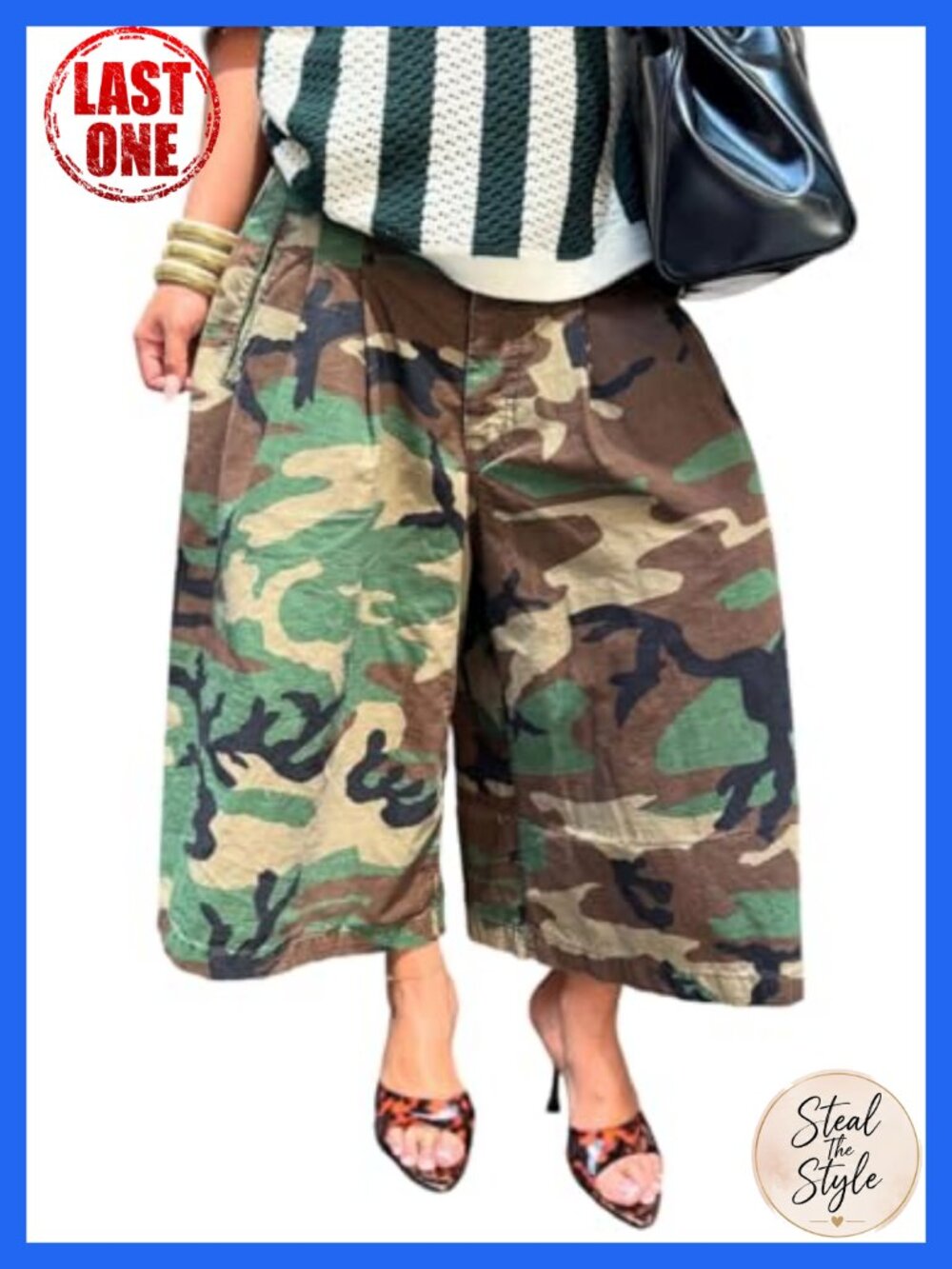 Women's Camo Wide Leg Cargo Capri Jeans Y2K High Waisted Harem Denim Pants